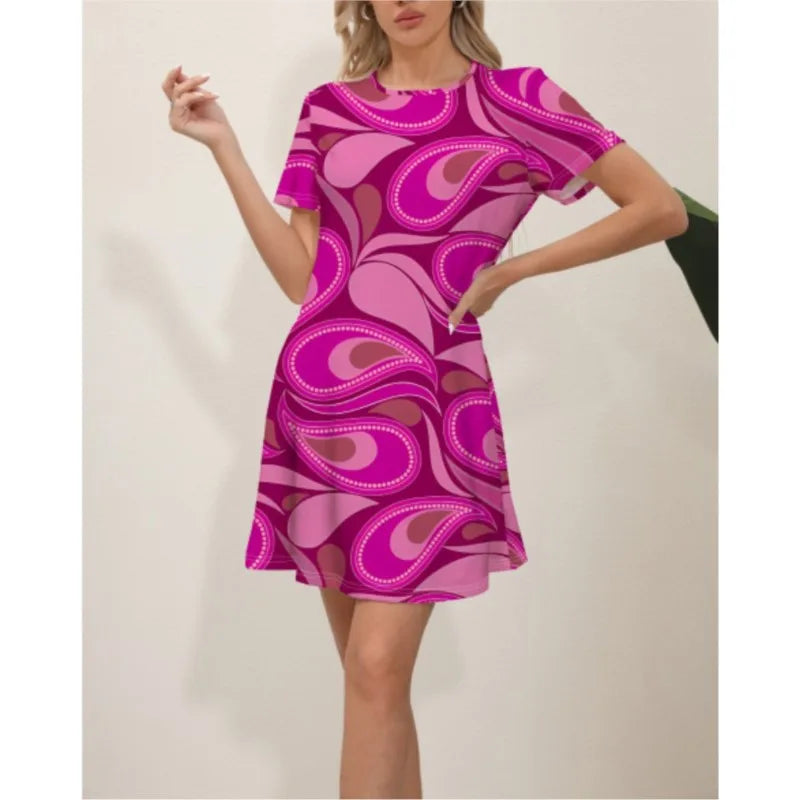 2024 Summer Latest Women's Fashion Print Street Trend Round Neck Sweet and Fresh Flowers Solid Colors Suitable for Beach Dresses