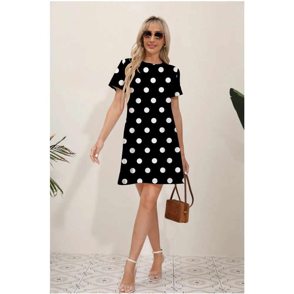 2024 Summer Latest Women's Fashion Print Street Trend Round Neck Sweet and Fresh Flowers Solid Colors Suitable for Beach Dresses
